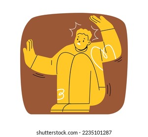 Upset man feeling anxiety and stress. The concept of narrow phobia.  Colorful vector illustration 
