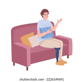 Upset man with leg prosthesis semi flat color vector character. Editable figure. Full body person on white. Disability simple cartoon style illustration for web graphic design and animation