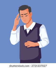 
Homem Chateado Sofre Ilustração de Vetor Enxaqueca. Triste infeliz que está ansioso e indisposto por causa do esgotamento 