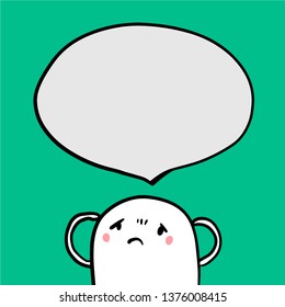 Upset monster in depression headache and speech bubble on touquoise hand drawn illustration minimalism