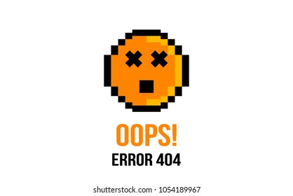 Upset pixel smiley. Site error 404. Page not found.platform vector illustration for web