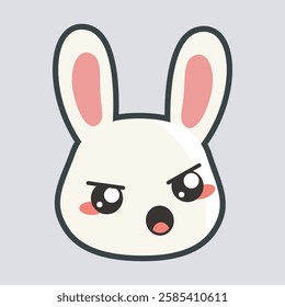 upset rabbit expression head with outline flat vector design.
