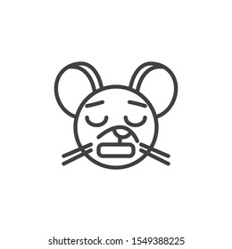 Upset rat emoticon line icon. linear style sign for mobile concept and web design. Tired mouse face emoji outline vector icon. Chinese 2020 year of the rat  symbol, logo illustration. Vector graphics