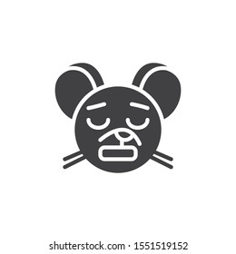 Upset rat emoticon vector icon. filled flat sign for mobile concept and web design. Tired mouse face emoji glyph icon. Chinese 2020 year of the rat symbol, logo illustration. Vector graphics