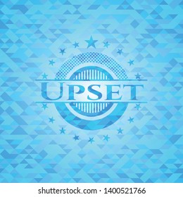 Upset realistic light blue emblem. Mosaic background