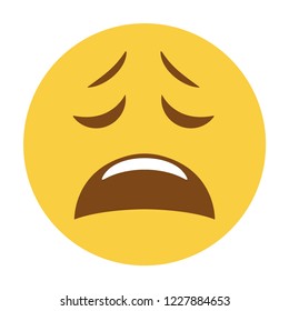 Upset sad weary wailing distraught face emoji vector flat design