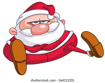 Upset Santa Claus sitting on the floor with crossed arms
