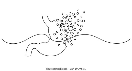 upset stomach continuous one line drawing, Continuous Line Drawing Of A Stomach, bad stomach, Upset stomach. Stomachache. Digestive disorder. vector illustration on white background, reflux minimal.