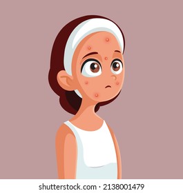 
Upset Teenage Girl Suffering from Severe Acne Vector Illustration. Young woman having skin problems feeling depressed 
