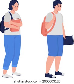 Upset teenage students semi flat color vector character set. Standing figures. Full body people on white. Teen problems isolated modern cartoon style illustration for graphic design and animation pack