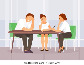 Upset and tired business people in the office. Vector illustration