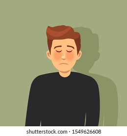 Upset and unhappy man. Sad expression. Grief and loneliness. Vector illustration.