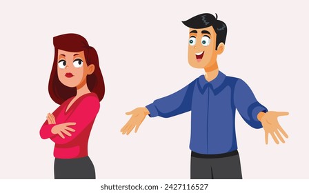 
Upset Wife Refusing to Hug Her Husband Vector Cartoon illustration. Unhappy woman not accepting the apologies from her boyfriend 
