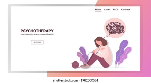 upset woman with bewildered thoughts in her mind depression problems stress psychotherapy concept