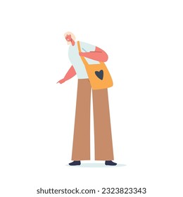 Upset Woman Character Clutches Her Handbag Tightly, Her Face Expressing Frustration Or Sadness Vector Illustration