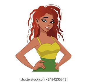 Upset woman needs a hairdresser. Bad hair day, A beautiful woman with damaged hair. vector illustration.