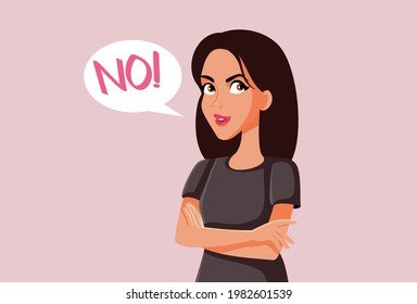 Upset Woman Saying No Vector Illustration. Angry female responding negative not giving her consent refusing proposal
