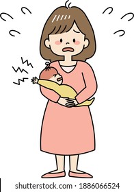 Upset young mother with crying baby