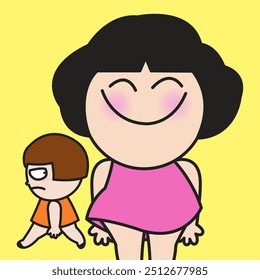 Upset Young Woman Get Jealous When She See Others Happiness Concept Card Character illustration. 