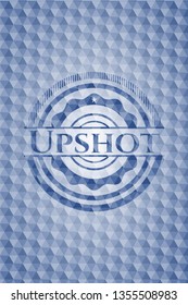Upshot blue emblem with geometric pattern background.