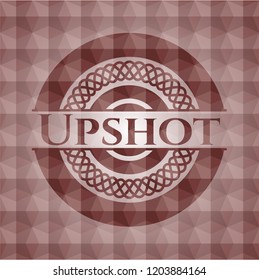 Upshot red emblem or badge with abstract geometric pattern background. Seamless.