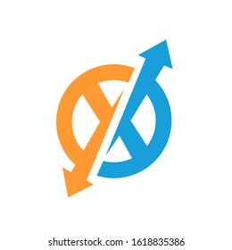 upside down arrow X Letter logo design vector concept illustration