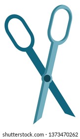 An upside down blue  colored scissors left opened are typically used to cut papers vector color drawing illustration 
