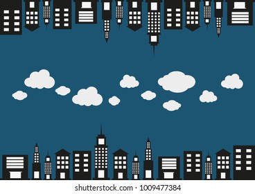 upside down city and white clouds, creative business concept.