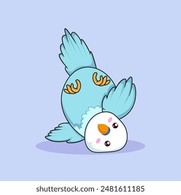 upside down cute blue parakeet vector illustration