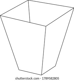 upside down frustum of a regular rectangular pyramid which is looking like a popcorn box, vintage line drawing or engraving illustration.