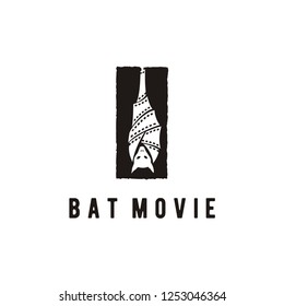 Upside Down Hanging Bat and Film Stripes for Movie Cinema Studio Production Logo