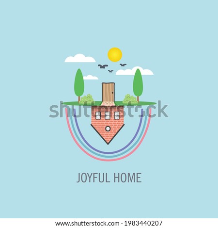 Upside down house joyful vector illustration