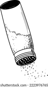 Upside down jar of salt with salt spilling out of it. Vector illustration 