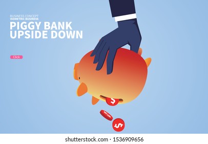 Upside down piggy bank, bankrupt