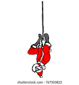 upside down santa claus on the web like spider person vector illustration sketch hand drawn with black lines isolated on white background