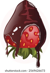 Upside Down Strawberry with Chocolate Dripping Down. Cartoon Isolated Vector Art 