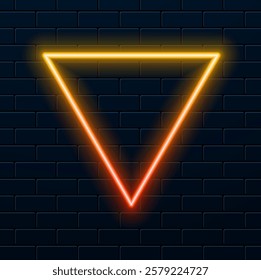 Upside down triangle neon background. The electric geometric shape with flare light brightness in transparent. Shining logo border design for Casino nightclub nightclub.