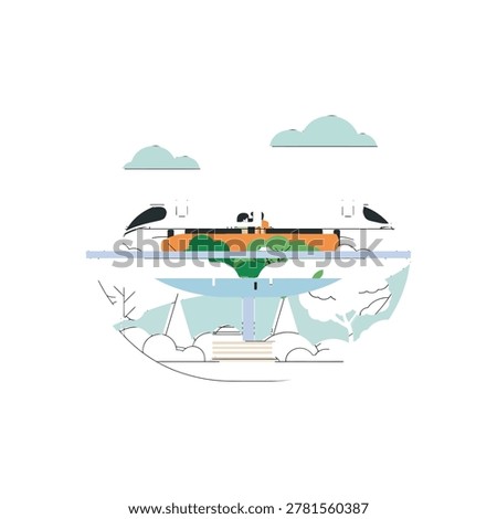 upside down world illustration with trees and clouds