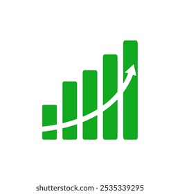 upside going arrow. Green color arrow going up business bar graph growth concept vector illustration isolated 