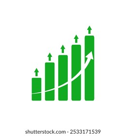 upside going arrows graph. Green Graph going up with arrows low to high financial business profit growth concept vector illustration isolated  