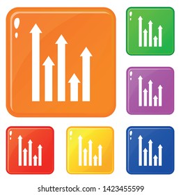 Upside growing arrows icons set collection vector 6 color isolated on white background