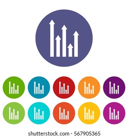Upside growing arrows set icons in different colors isolated on white background