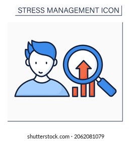 Upside looking color icon. Personal growth through stressful situations. Opportunities. Focus, control on important things.Mental health concept. Isolated vector illustration