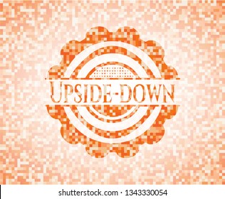 Upside-down abstract emblem, orange mosaic background