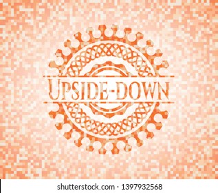 Upside-down abstract emblem, orange mosaic background