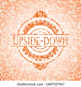 Upside-down abstract emblem, orange mosaic background