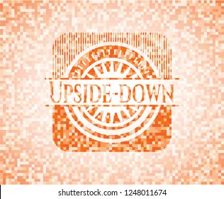 Upside-down abstract orange mosaic emblem with background