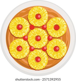  upside-down cake, pineapple cake top view.