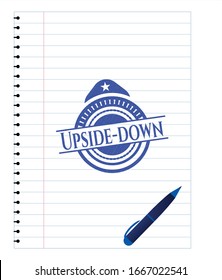 Upside-down with pen strokes. Blue ink. Vector Illustration. Detailed.