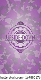 Upside-down pink and purple camouflage emblem. Vector Illustration. Detailed.